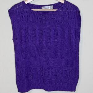 70's Garland Sweater Vest Purple Ribbed Cable Knit Size: Medium